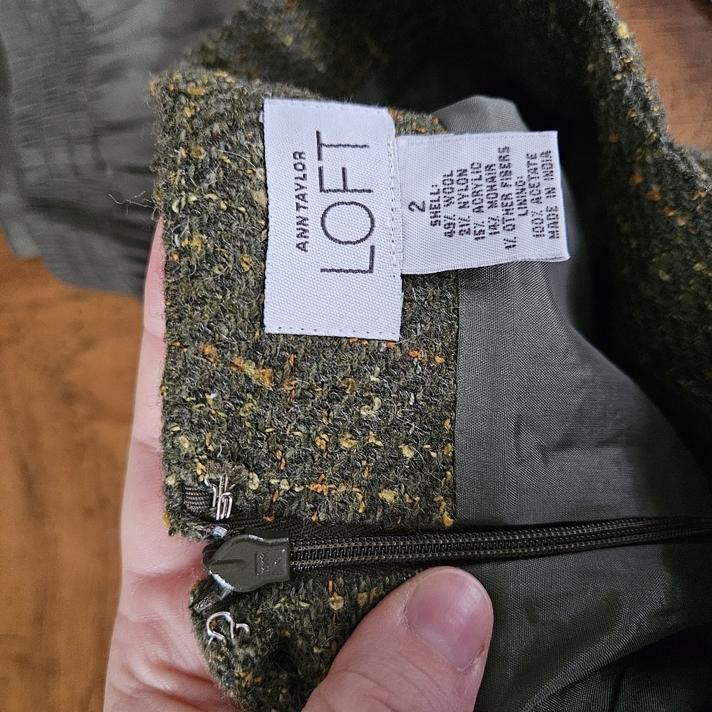 Loft Skirt Wool Green Business Casual Neutral - Picture 7 of 9